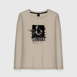 Женский лонгслив Сварщик в маске на черном квадрате
