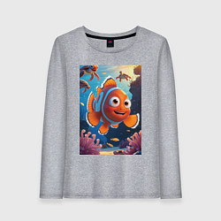 Лонгслив хлопковый женский Рыбка клоун плавает с черепахами, цвет: меланж