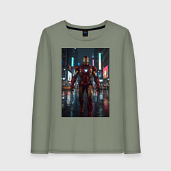 Женский лонгслив Железный человек посреди ночного города