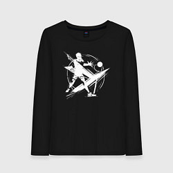 Лонгслив хлопковый женский Динамичная игра в настольный теннис, цвет: черный