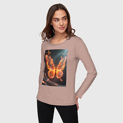 Лонгслив хлопковый женский Огненная бабочка, цвет: пыльно-розовый — фото 2