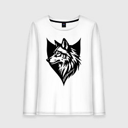 Лонгслив хлопковый женский Волк на щите, цвет: белый