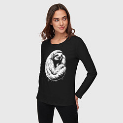 Лонгслив хлопковый женский Ленивец белой краской, цвет: черный — фото 2