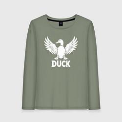 Лонгслив хлопковый женский Летящая утка, цвет: авокадо