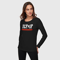 Лонгслив хлопковый женский TCP IP connecting people since 1972, цвет: черный — фото 2