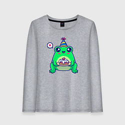 Лонгслив хлопковый женский Лягушка с тортиком, цвет: меланж