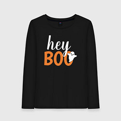 Лонгслив хлопковый женский Hey boo привидение, цвет: черный