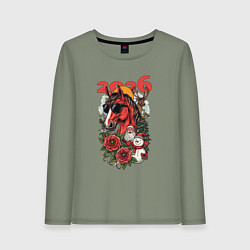 Лонгслив хлопковый женский Красная огненная лошадь 2026, цвет: авокадо