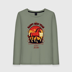 Лонгслив хлопковый женский Красный огненный конь символ 2026, цвет: авокадо