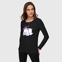 Лонгслив хлопковый женский Спящий мишка, цвет: черный — фото 2