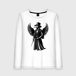 Лонгслив хлопковый женский Крылатый чумной доктор, цвет: белый