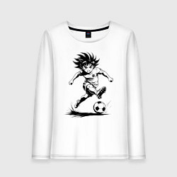 Лонгслив хлопковый женский Футбольная атака аниме, цвет: белый