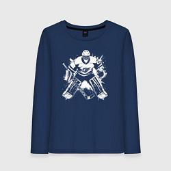 Лонгслив хлопковый женский Хоккейный вратарь граффити, цвет: тёмно-синий