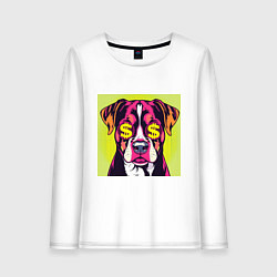 Лонгслив хлопковый женский Поп-арт собака: деньги в фокусе, цвет: белый