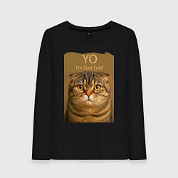 Лонгслив хлопковый женский Yo - Im Scottish Fold, цвет: черный