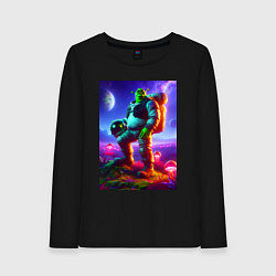 Лонгслив хлопковый женский Космонавт Шрек на похожей планете, цвет: черный