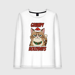 Лонгслив хлопковый женский Grumpy hollydays, цвет: белый