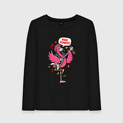 Лонгслив хлопковый женский Панк-рок фламинго, цвет: черный