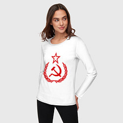 Лонгслив хлопковый женский СССР герб, цвет: белый — фото 2