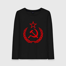 Лонгслив хлопковый женский СССР герб, цвет: черный