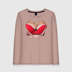 Лонгслив хлопковый женский Красный бюст, цвет: пыльно-розовый