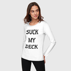 Лонгслив хлопковый женский Suck my deck, цвет: белый — фото 2