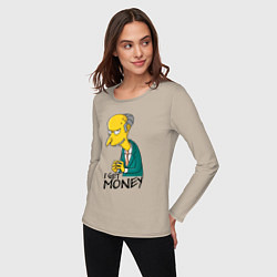 Лонгслив хлопковый женский Mr. Burns: I get money, цвет: миндальный — фото 2