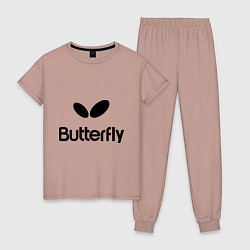 Пижама хлопковая женская Butterfly Logo, цвет: пыльно-розовый