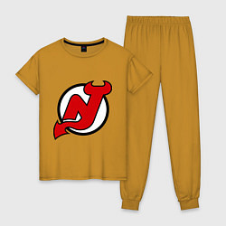 Пижама хлопковая женская New Jersey Devils, цвет: горчичный