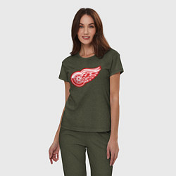 Пижама хлопковая женская Detroit Red Wings, цвет: меланж-хаки — фото 2