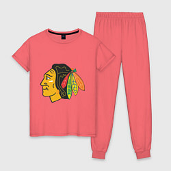 Пижама хлопковая женская Chicago Blackhawks, цвет: коралловый