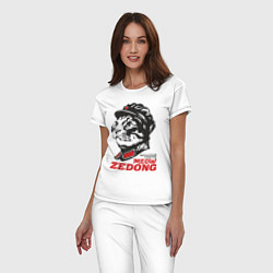 Пижама хлопковая женская Meow Zedong Revolution forever, цвет: белый — фото 2