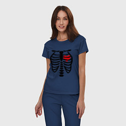 Пижама хлопковая женская Skeleton heart, цвет: тёмно-синий — фото 2