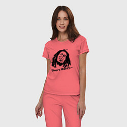 Пижама хлопковая женская Bob Marley: Don't worry, цвет: коралловый — фото 2