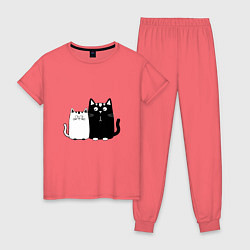 Пижама хлопковая женская Удивленные коты, цвет: коралловый