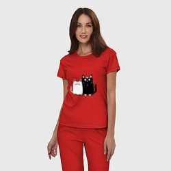 Пижама хлопковая женская Удивленные коты, цвет: красный — фото 2