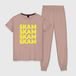 Пижама хлопковая женская Skam Skam цвета пыльно-розовый — фото 1