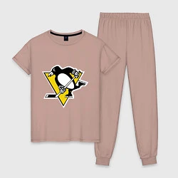 Пижама хлопковая женская Pittsburgh Penguins, цвет: пыльно-розовый