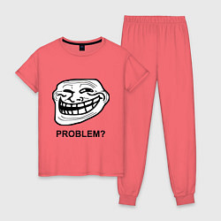 Пижама хлопковая женская Trollface. Problem? Проблемы?, цвет: коралловый