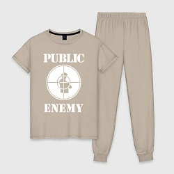Пижама хлопковая женская Public Enemy, цвет: миндальный