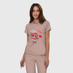 Пижама хлопковая женская Cute Owl, цвет: пыльно-розовый — фото 2