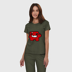 Пижама хлопковая женская Super Meat Boy, цвет: меланж-хаки — фото 2
