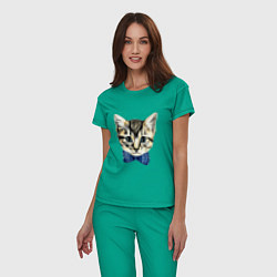 Пижама хлопковая женская Мистер котик, цвет: зеленый — фото 2