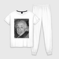 Пижама хлопковая женская Энштейн дурачится, цвет: белый