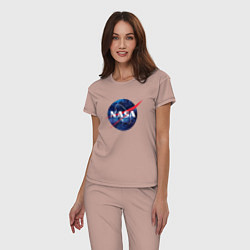 Пижама хлопковая женская NASA: Cosmic Logo, цвет: пыльно-розовый — фото 2