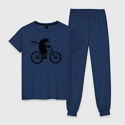 Пижама хлопковая женская Ежик на велосипеде, цвет: тёмно-синий