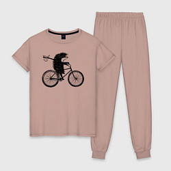 Пижама хлопковая женская Ежик на велосипеде, цвет: пыльно-розовый