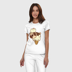 Пижама хлопковая женская Мопс-мороженое, цвет: белый — фото 2