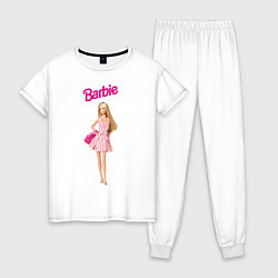 Пижама хлопковая женская Барби на прогулке, цвет: белый