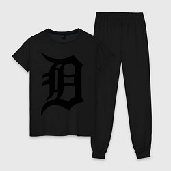 Пижама хлопковая женская Detroit Tigers, цвет: черный